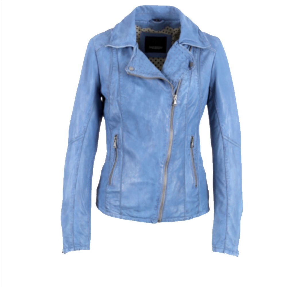 Oakwood soft nappa leather sky blue biker jacket